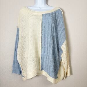 pol | colorblock blue & white women's chunky knit crochet sweater sz S
